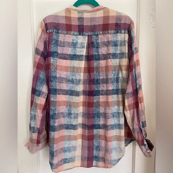 Anthropologie Plaid Flannel V-Neck with Ruffles - Picture 3 of 3